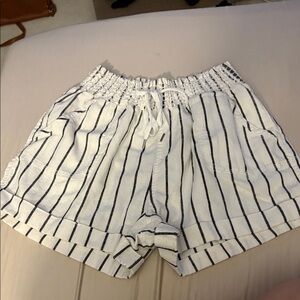 High Waist Striped Shorts - Black and White